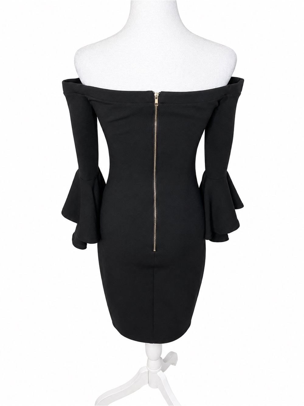 Teeze Me Off-Shoulder Black Ruffle Sleeve Bodycon Dress - Picture 2 of 2